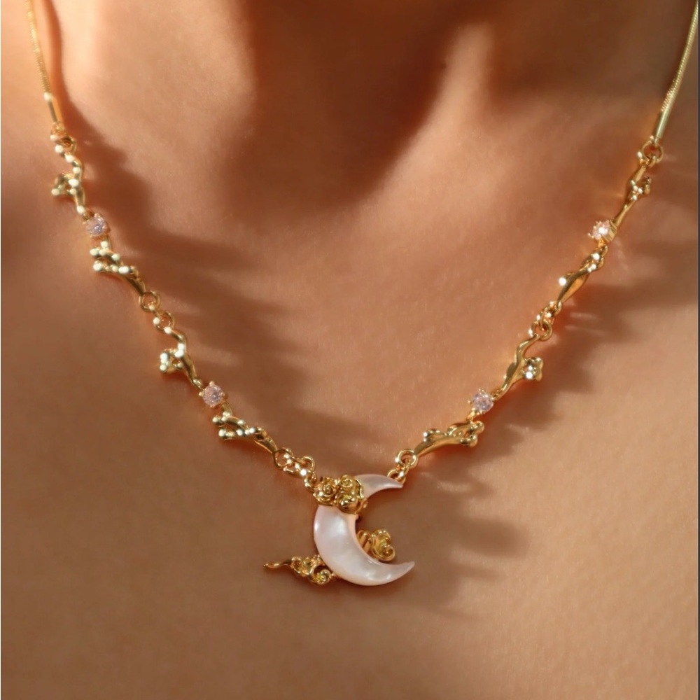 Gold Plated Moon Pendant Necklace